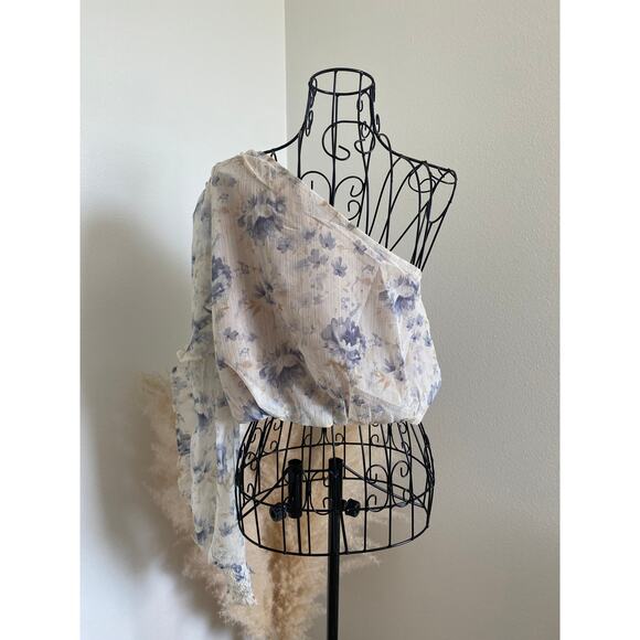 En Saison Kika Floral One Shoulder Romantic Cottage Ruffle Blouse NEW Large - Picture 6 of 11